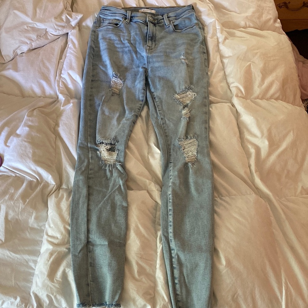 Blue high rise skinny jeans